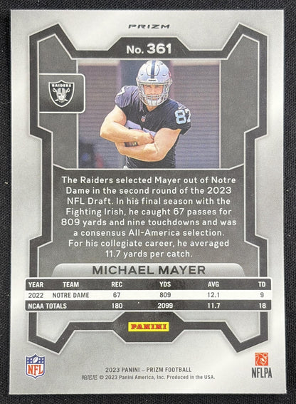 Michael Mayer 2023 Panini Prizm Silver Raiders Sports Trading Card
