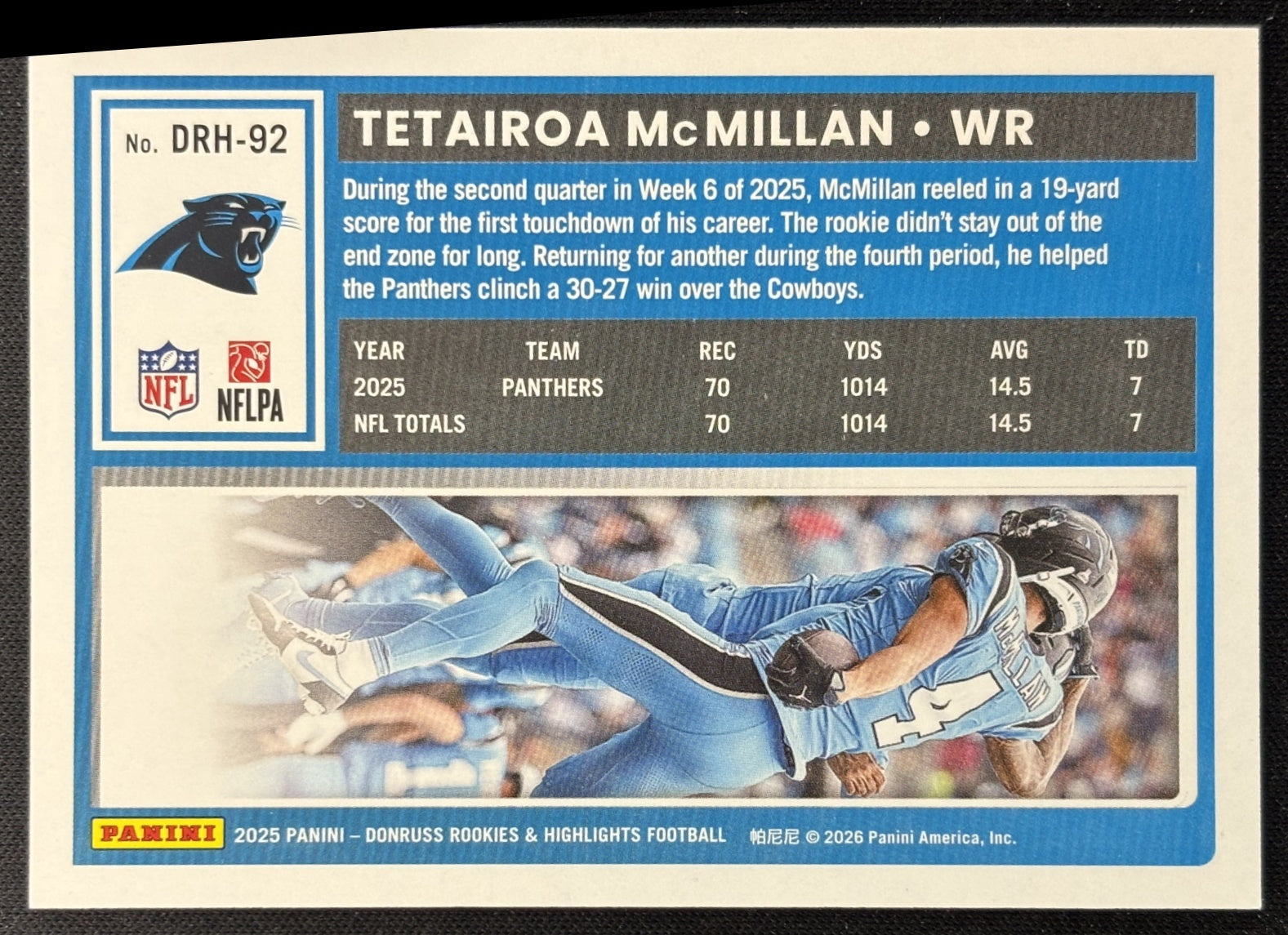 Tetairoa McMillan 2025 Panini Donruss Rookies & Highlights Panthers Sports Trading Cards