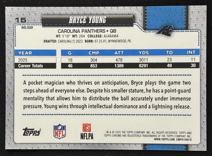 Bryce Young 2026 Topps Holiday Chrome Sparkle Refractor Panthers Sports Trading Card