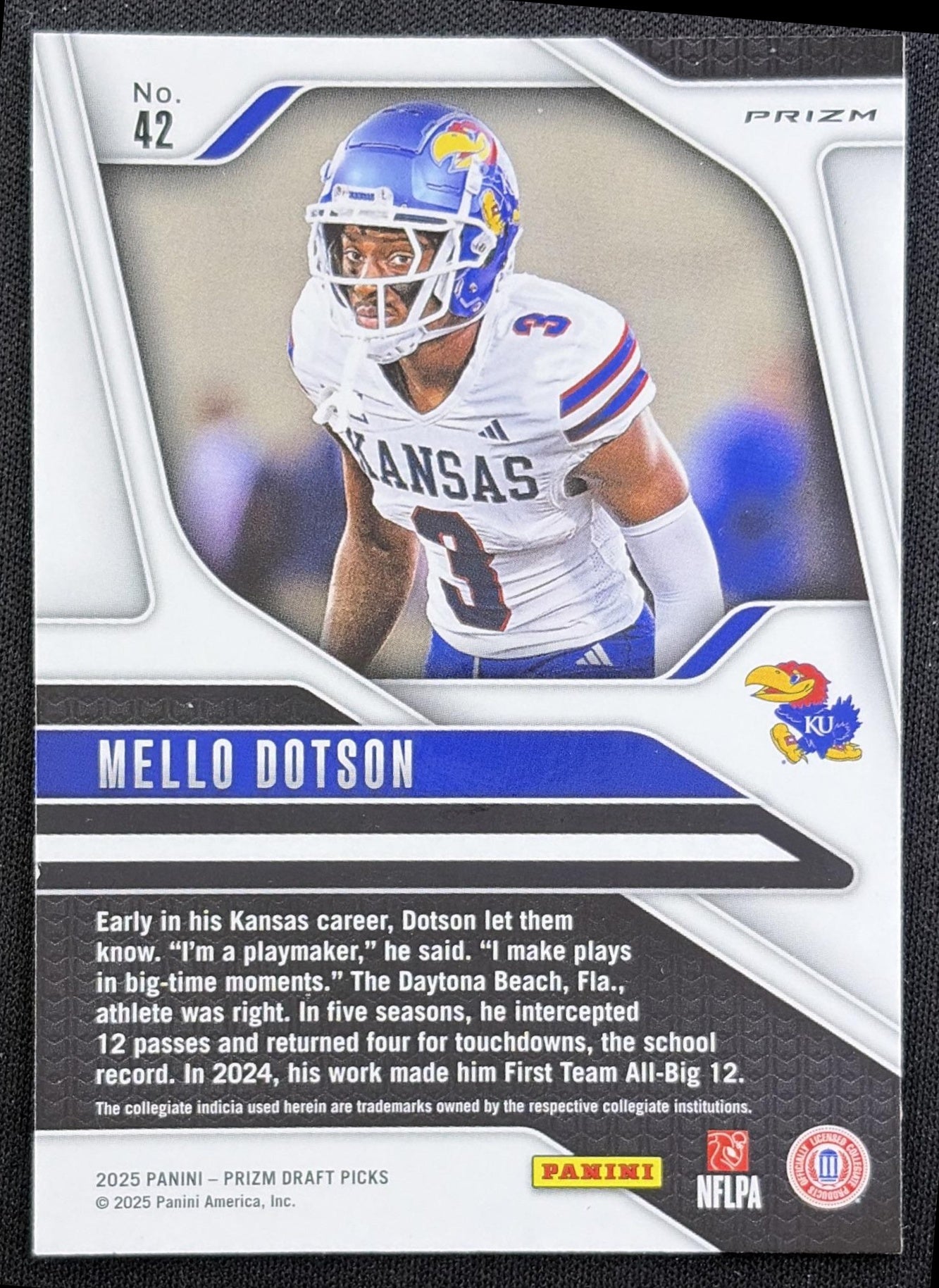 Mello Dotson 2025 Panini Prizm Draft Picks Gold Ice Jayhawks