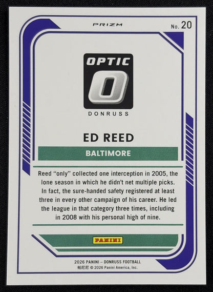 Ed Reed 2026 Panini Donruss Optic Purple Velocity Ravens