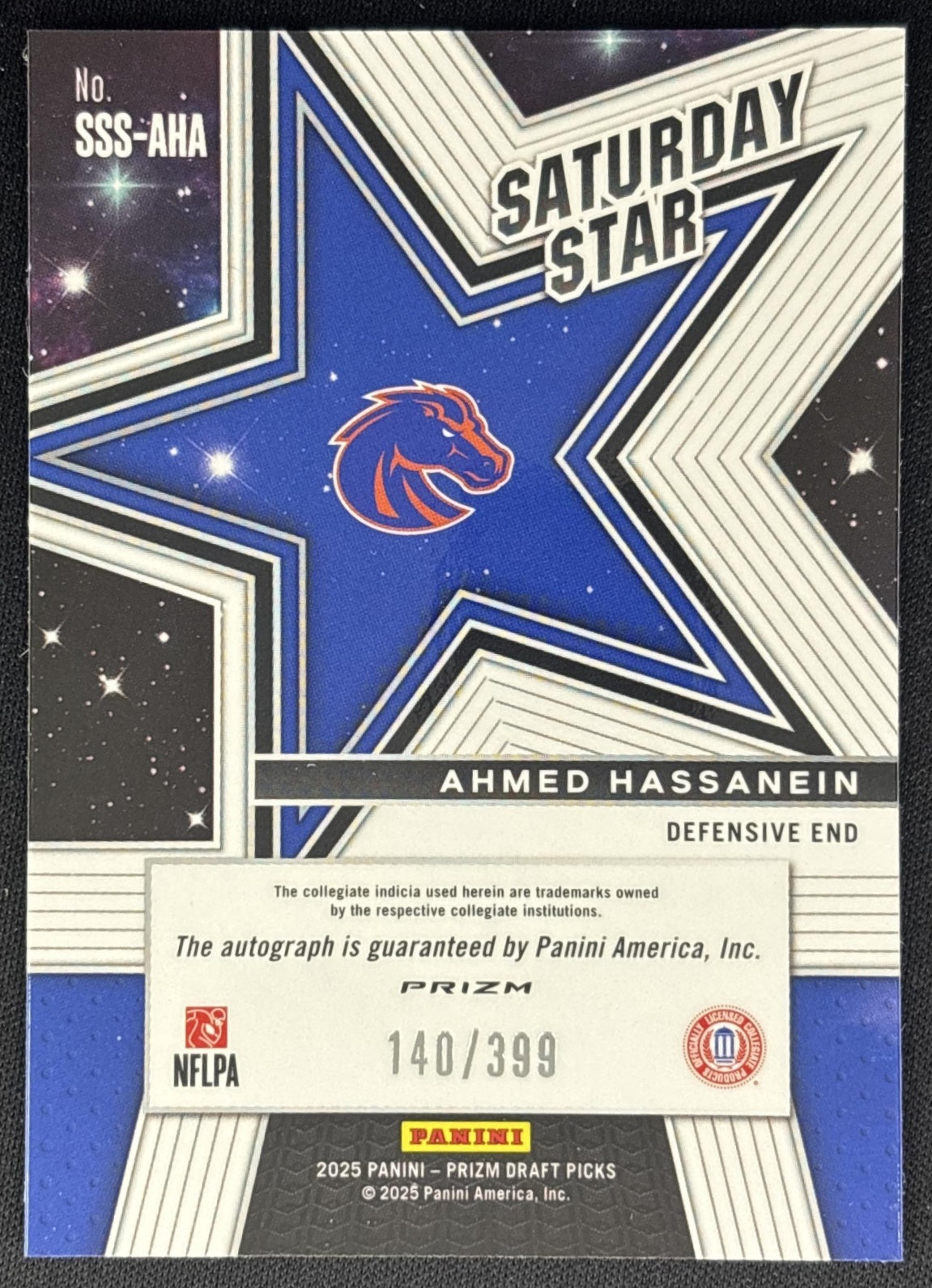 Ahmed Hassanein 2025 Prizm Draft Picks Saturday Star Signatures Red /399 Broncos back