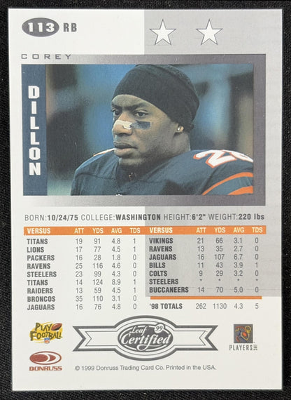 Corey Dillon 1999 Leaf Certified Bengals