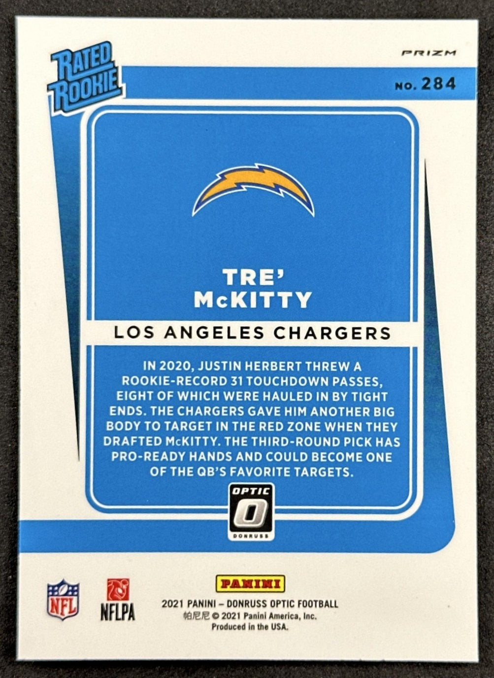 Tre McKitty 2021 Panini Donruss Optic Red Stars Chargers Back