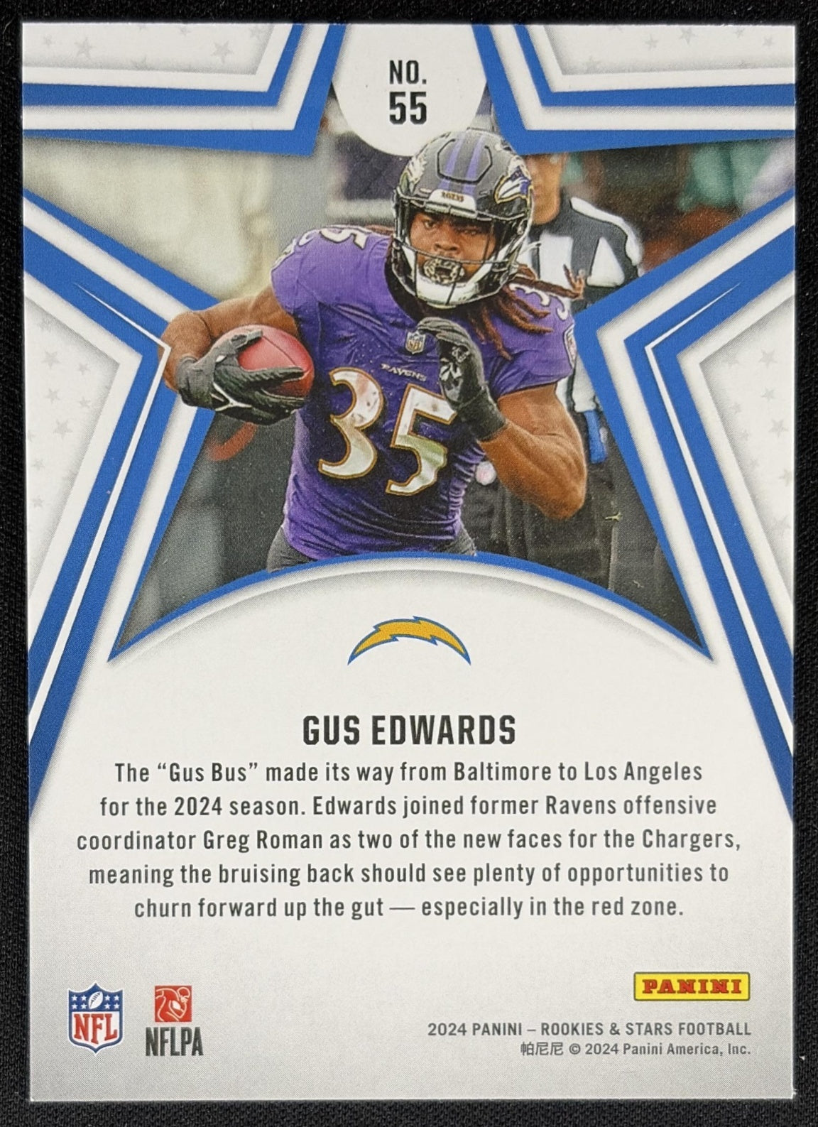 Gus Edwards 2024 Panini Rookies & Stars Longevity Chargers Sports Trading Card