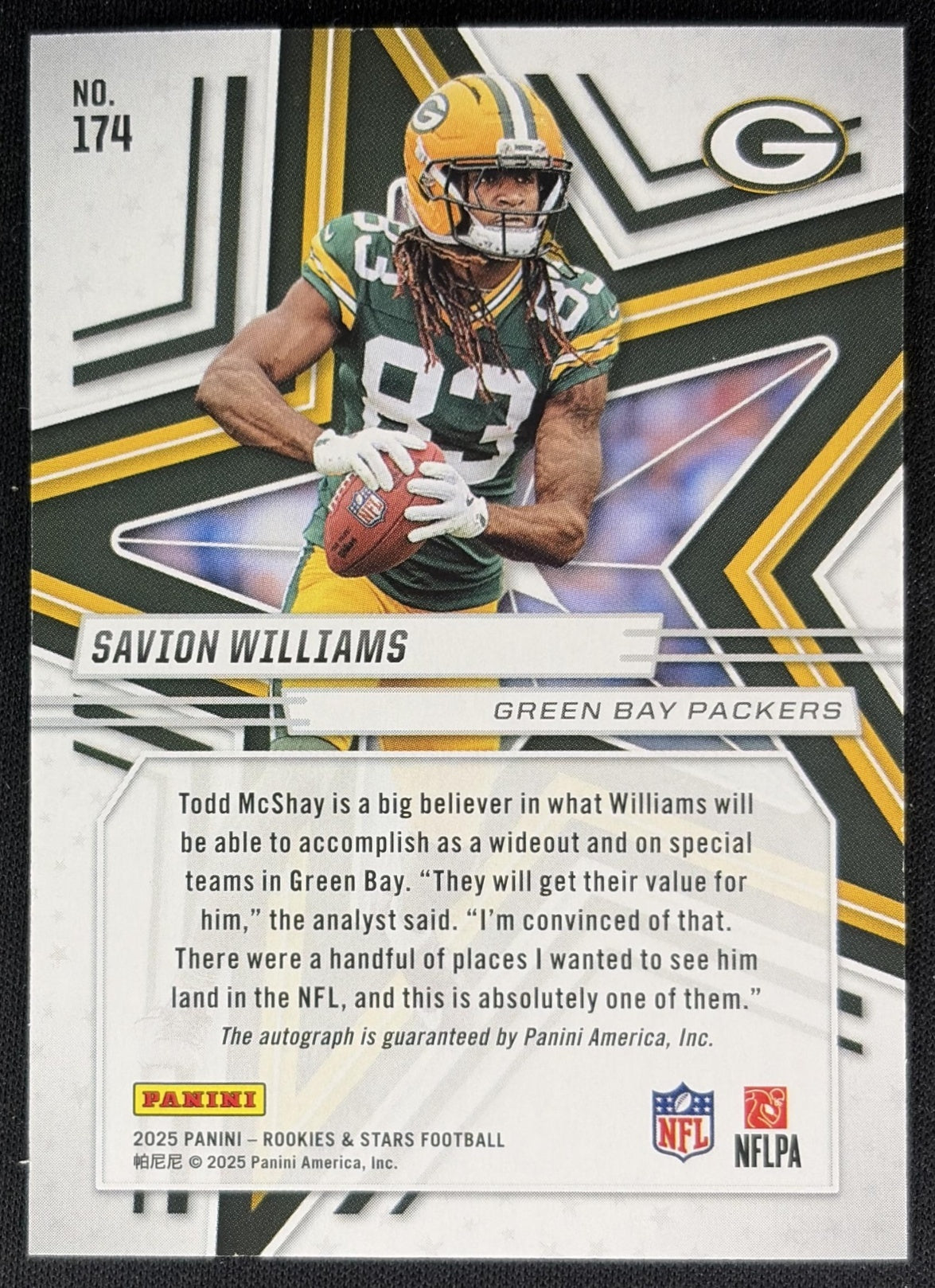 Savion Williams 2025 Panini Rookies & Stars Signatures Packers Sports Trading Cards