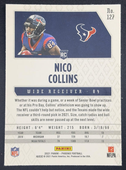Nico Collins 2021 Panini Phoenix White Shimmer Texans Sports Trading Card