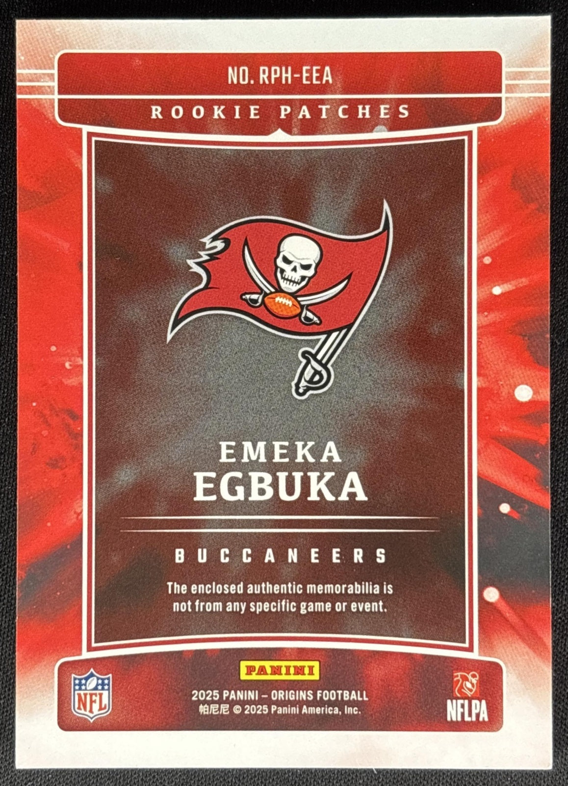 Emeka Egbuka 2025 Panini Origins Rookie Patch Orange /75 Buccaneers Sports Trading Cards