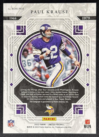 Paul Krause 2022 Panini Limited Ring of Honor Auto /99 Vikings Sports Trading Cards