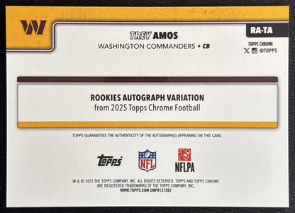 Trey Amos 2025 Topps Chrome Rookie Auto Purple Refractor /75 Commanders Sports Trading Cards
