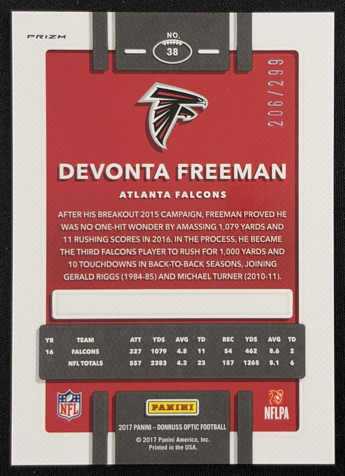 Devonta Freeman 2017 Panini Donruss Optic Aqua /299 Falcons