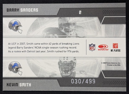 Barry Sanders Kevin Smith 2009 Panini Donruss Elite Passing the Torch Green /499 Lions Sports Trading Card