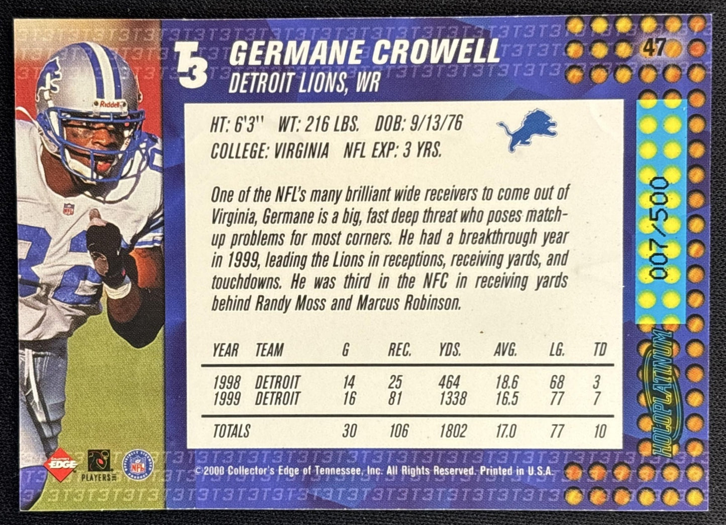 Germane Crowell 2000 Collector's Edge T3 Lions