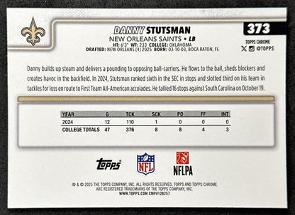 Danny Stutsman 2025 Topps Chrome Sapphire Saints Sports Trading Cards
