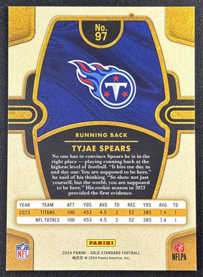 Tyjae Spears 2024 Panini Gold Standard White /65 Titans