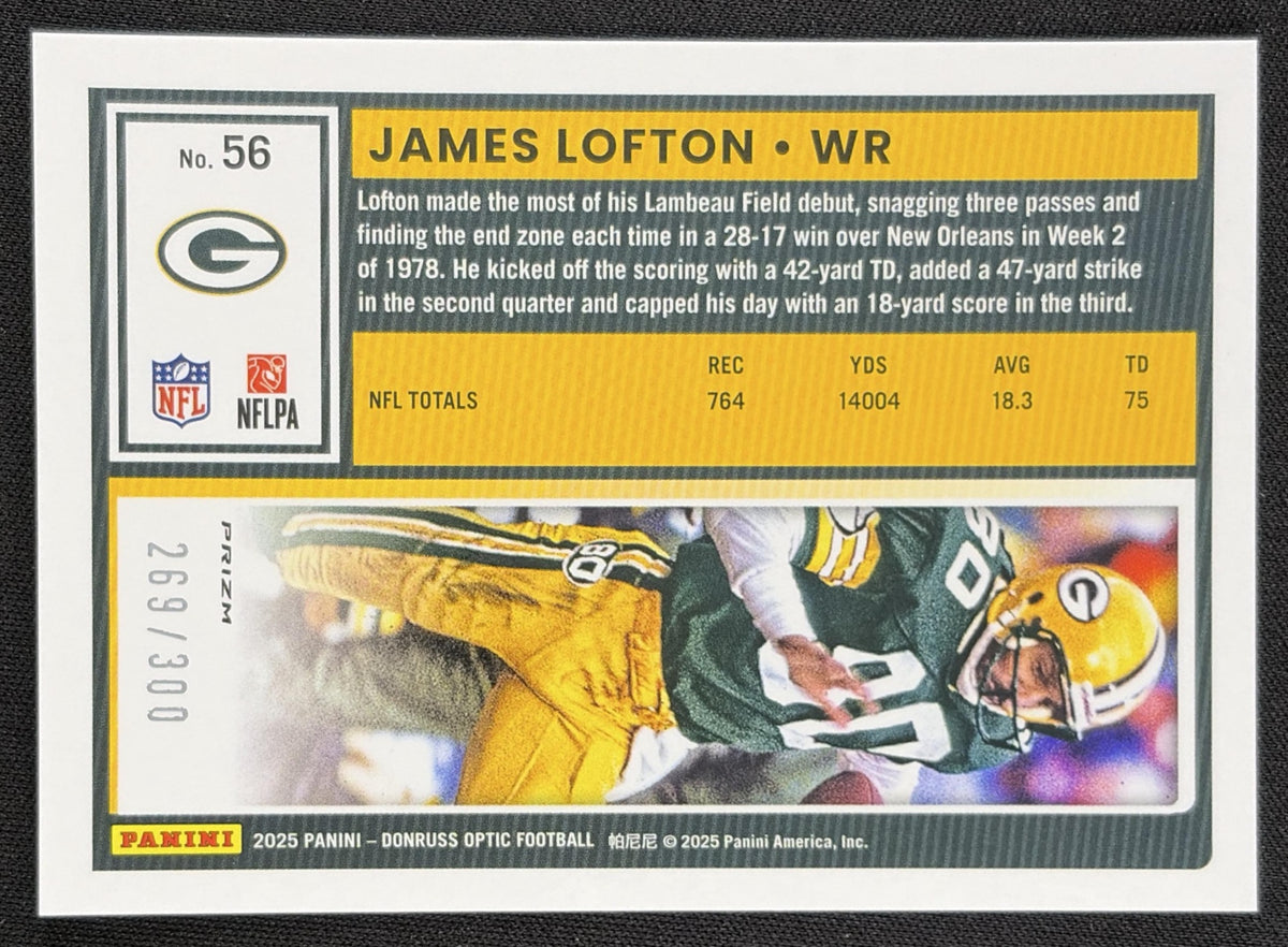 James Lofton 2025 Panini Donruss Optic Wave Prizm /300 Packers back