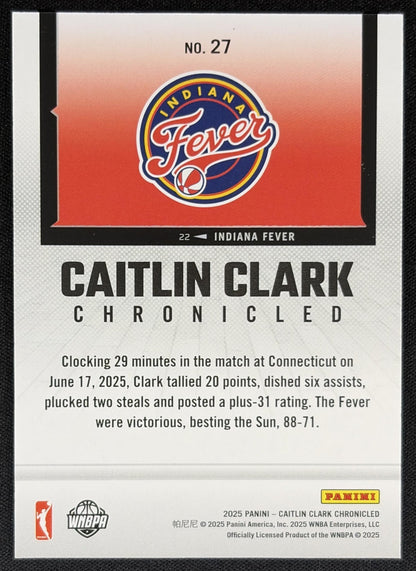 Caitlin Clark 2025 Panini Chronicled WNBA Holo Fever 27