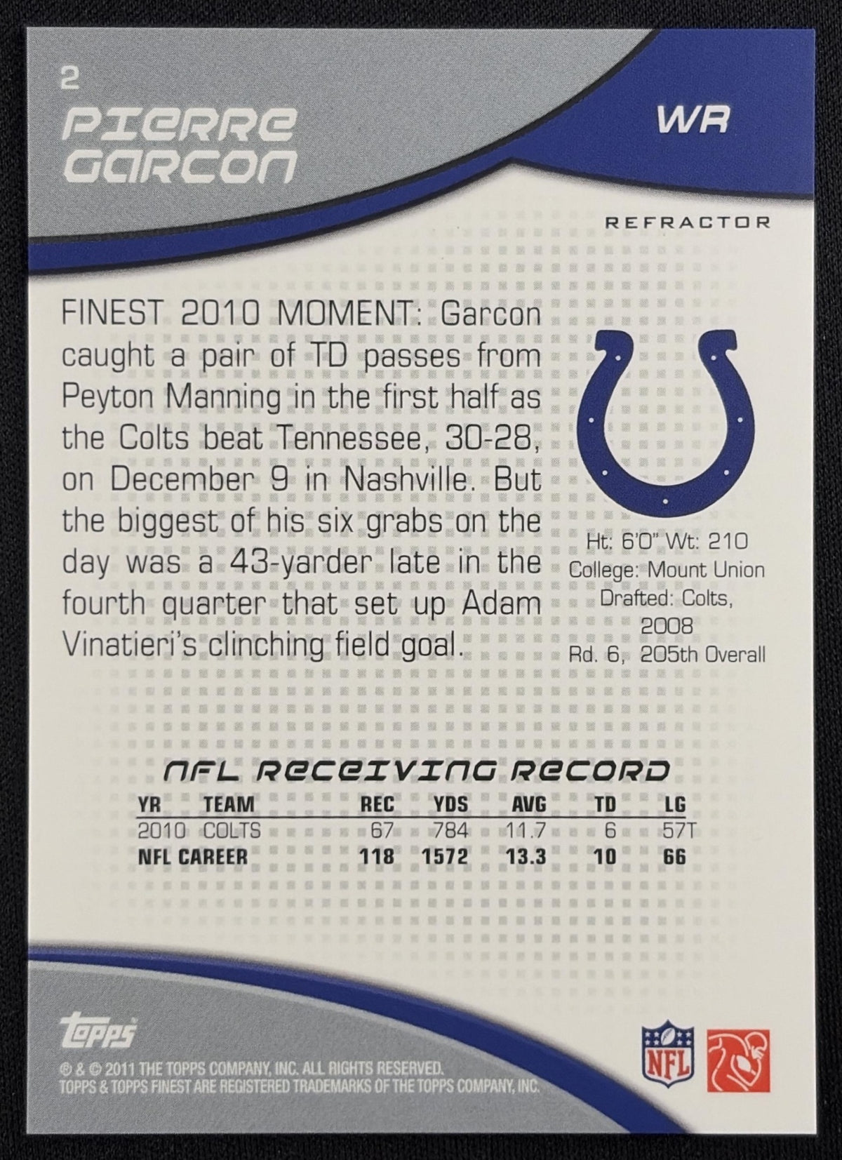 Pierre Garcon 2011 Topps Finest Xfractors /399 Colts