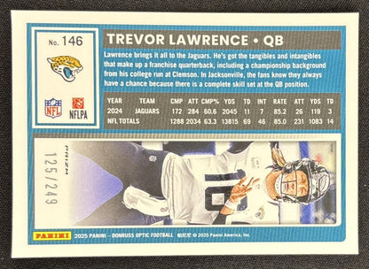 Trevor Lawrence 2025 Panini Donruss Optic Blue Prizm /249 Jaguars Sports Trading Card