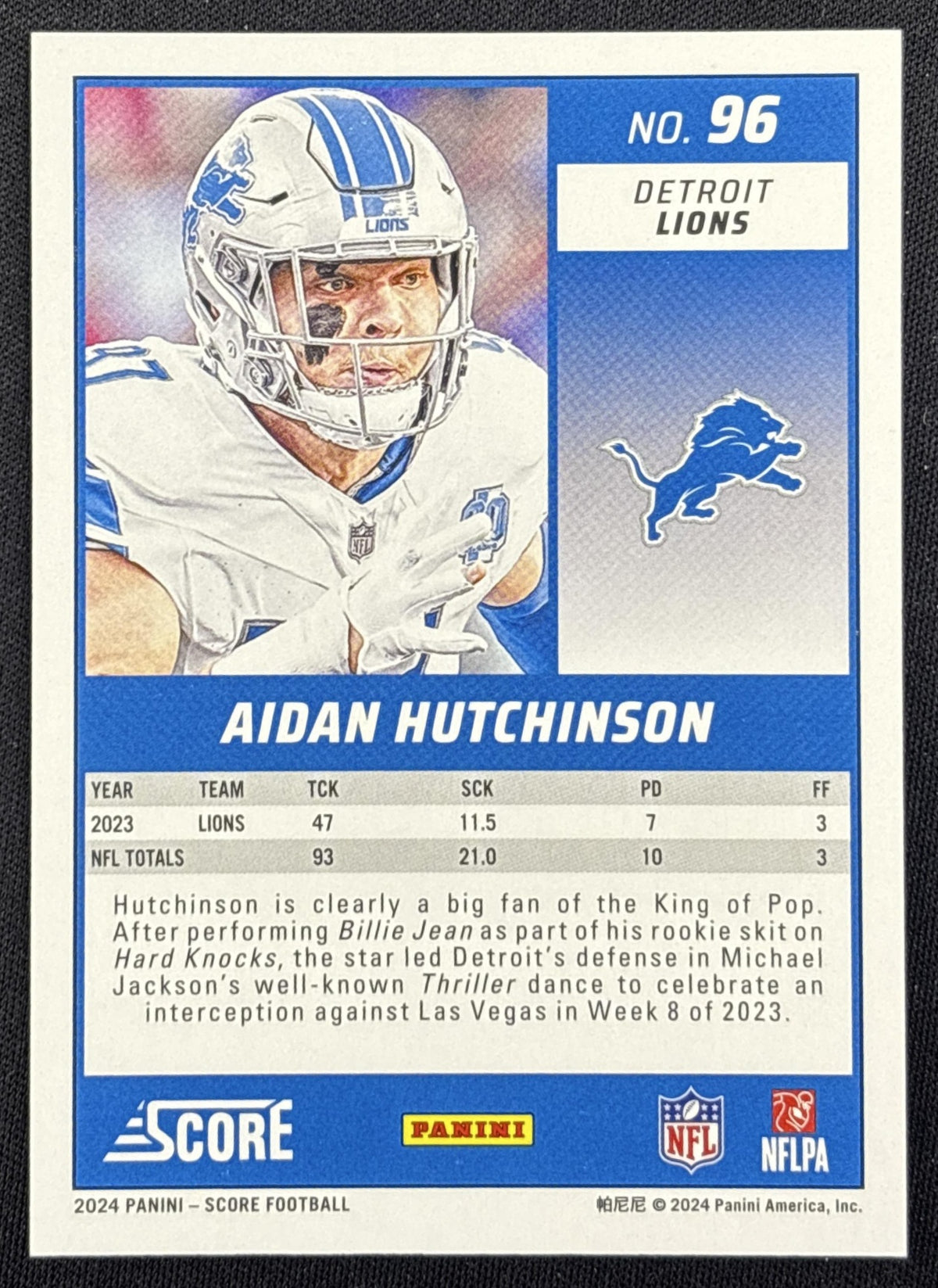 Aidan Hutchinson 2024 Panini Score Lava /630 Lions