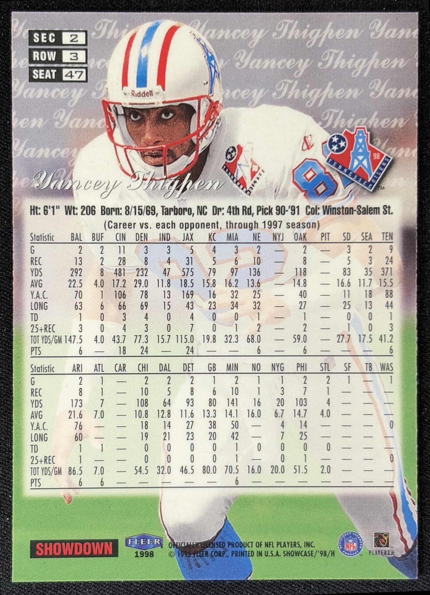 Yancey Thigpen 1998 Fleer Flair Showcase Row 1 Grace