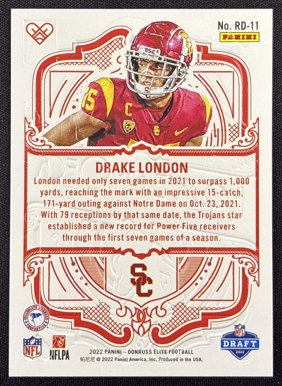 Drake London 2022 Panini Donruss Elite Rookie on Deck Trojans