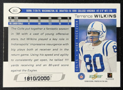 Terrence Wilkins 2000 Score Scorecard /2000 Colts back
