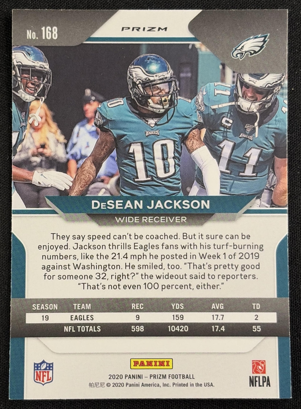 DeSean Jackson 2020 Panini Prizm Red Ice Eagles - Back