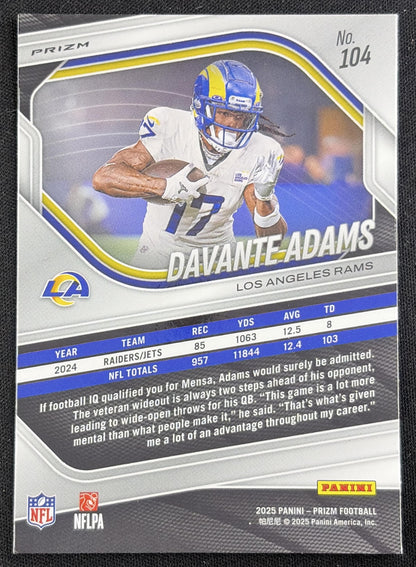 Davante Adams 2025 Panini Prizm Silver Rams Sports Trading Card