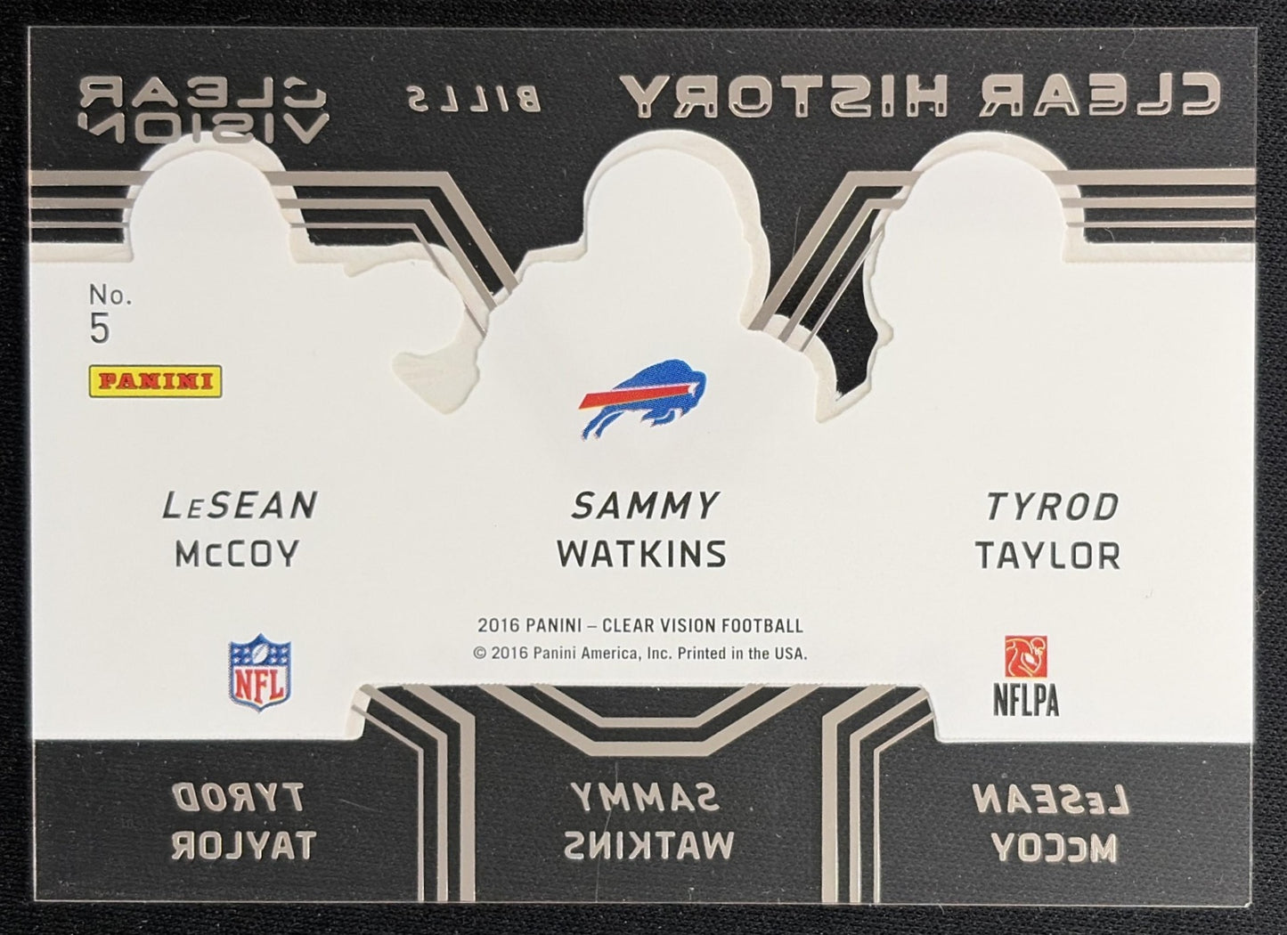 Sammy Watkins LeSean McCoy Tyrod Taylor 2016 Clear Vision History Trios Blue /99 Bills Sports Trading Cards