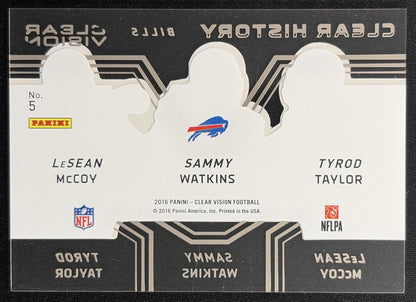Sammy Watkins LeSean McCoy Tyrod Taylor 2016 Clear Vision History Trios Blue /99 Bills Sports Trading Cards