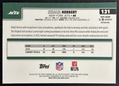 Khalil Herbert 2025 Topps Chrome Refractor Jets Sports Trading Cards