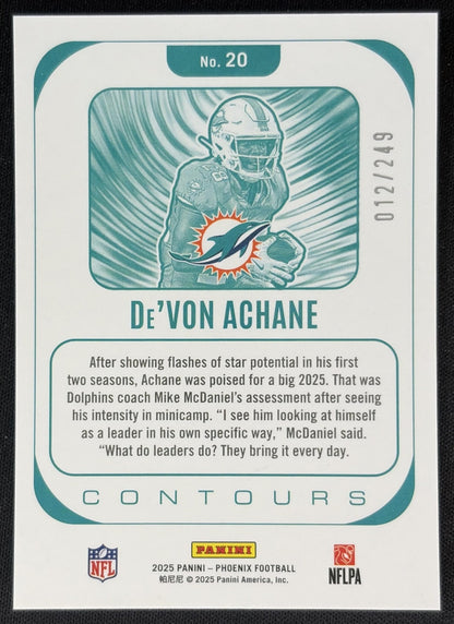 De'Von Achane 2025 Panini Phoenix Contours Red /249 Dolphins Football