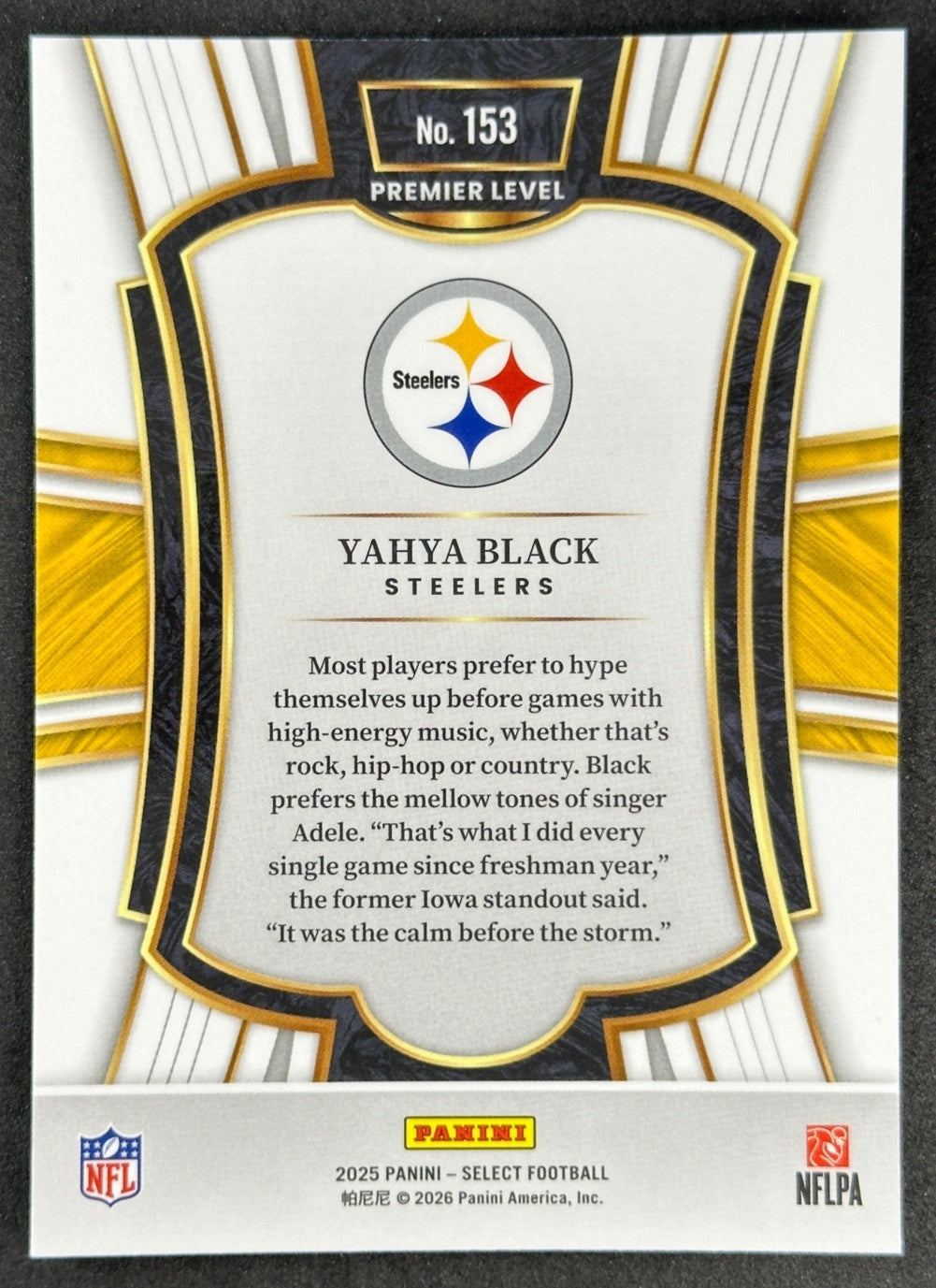 Yahya Black 2025 Select Premier Level Steelers