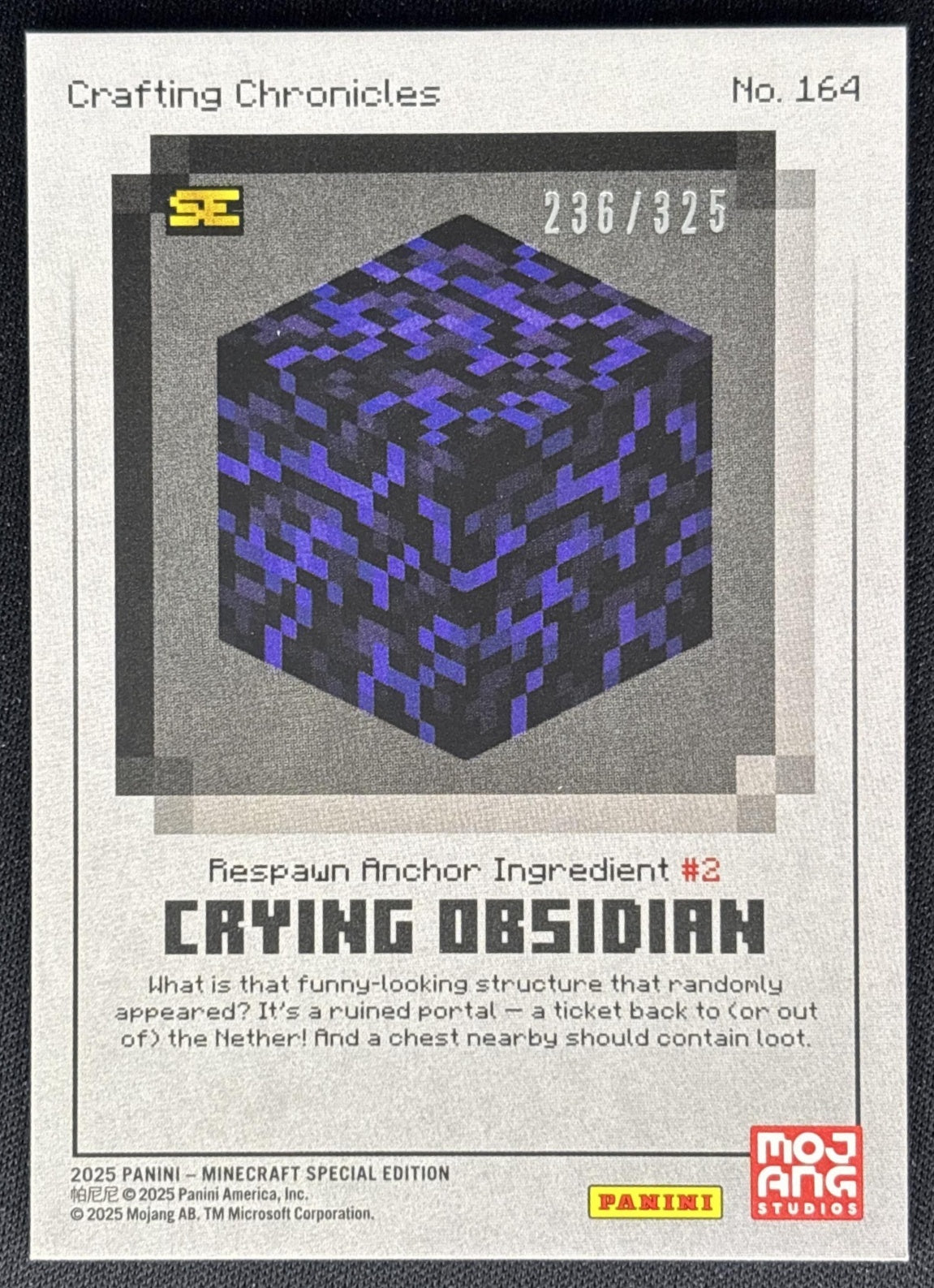 Crying Obsidian 2025 Panini Minecraft Special Edition /325 back
