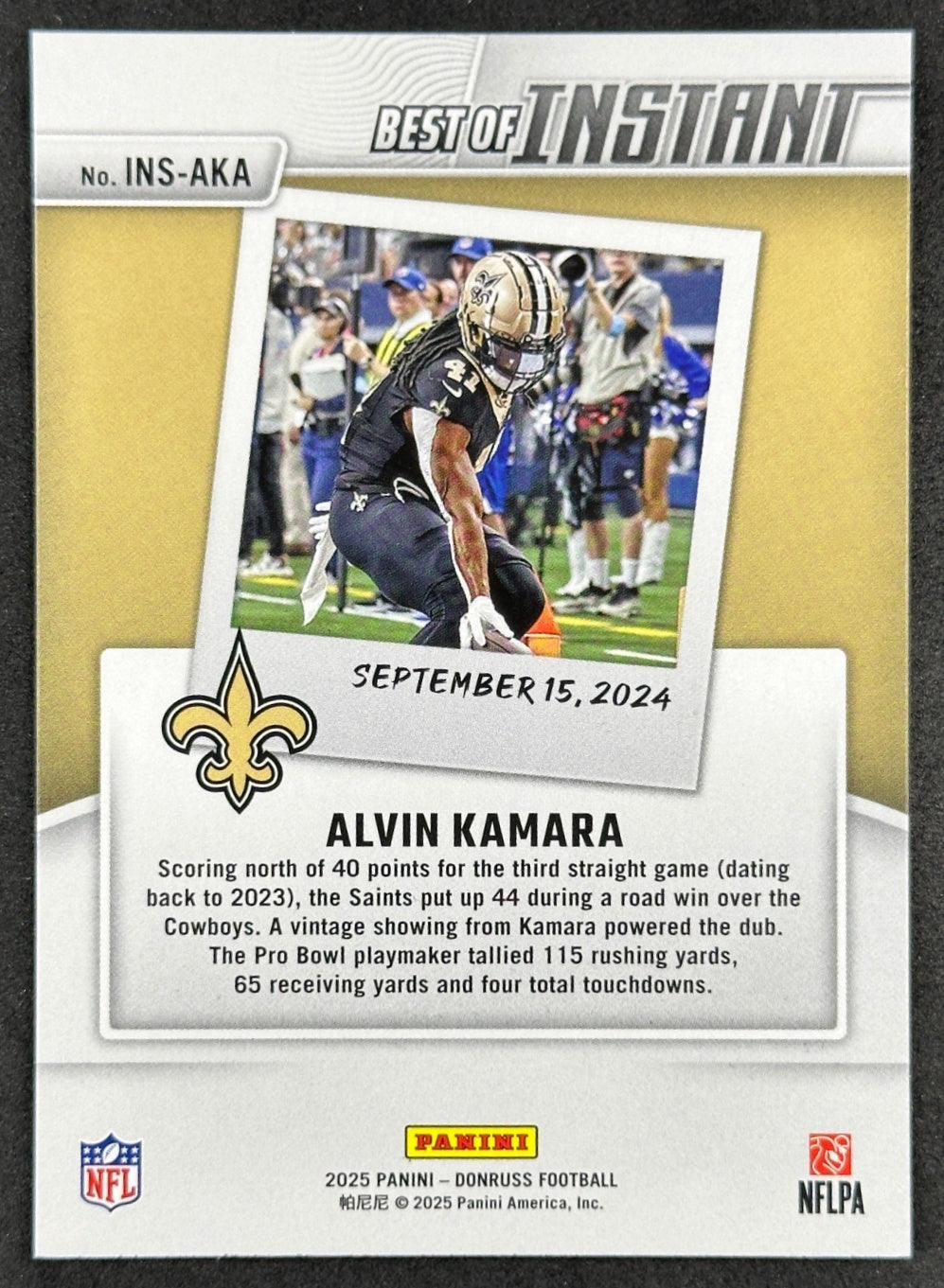 Alvin Kamara 2025 Donruss Best of Instant Saints Football Cards