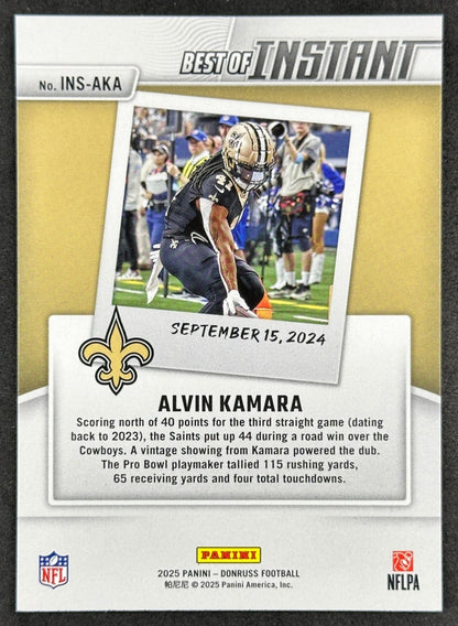Alvin Kamara 2025 Donruss Best of Instant Saints Football Cards