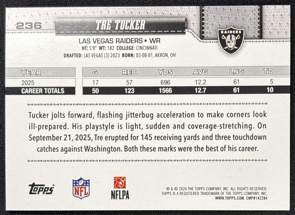 Tre Tucker 2026 Topps Pink Holo Foil Raiders