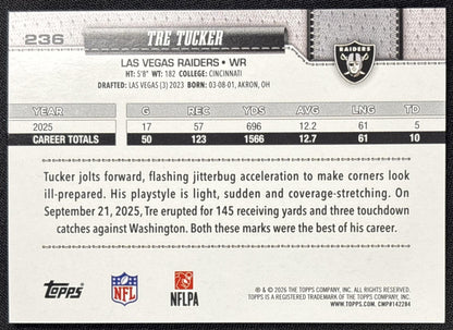 Tre Tucker 2026 Topps Pink Holo Foil Raiders