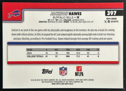 Jackson Hawes 2025 Topps Chrome Rookie Bills Sports Trading Cards