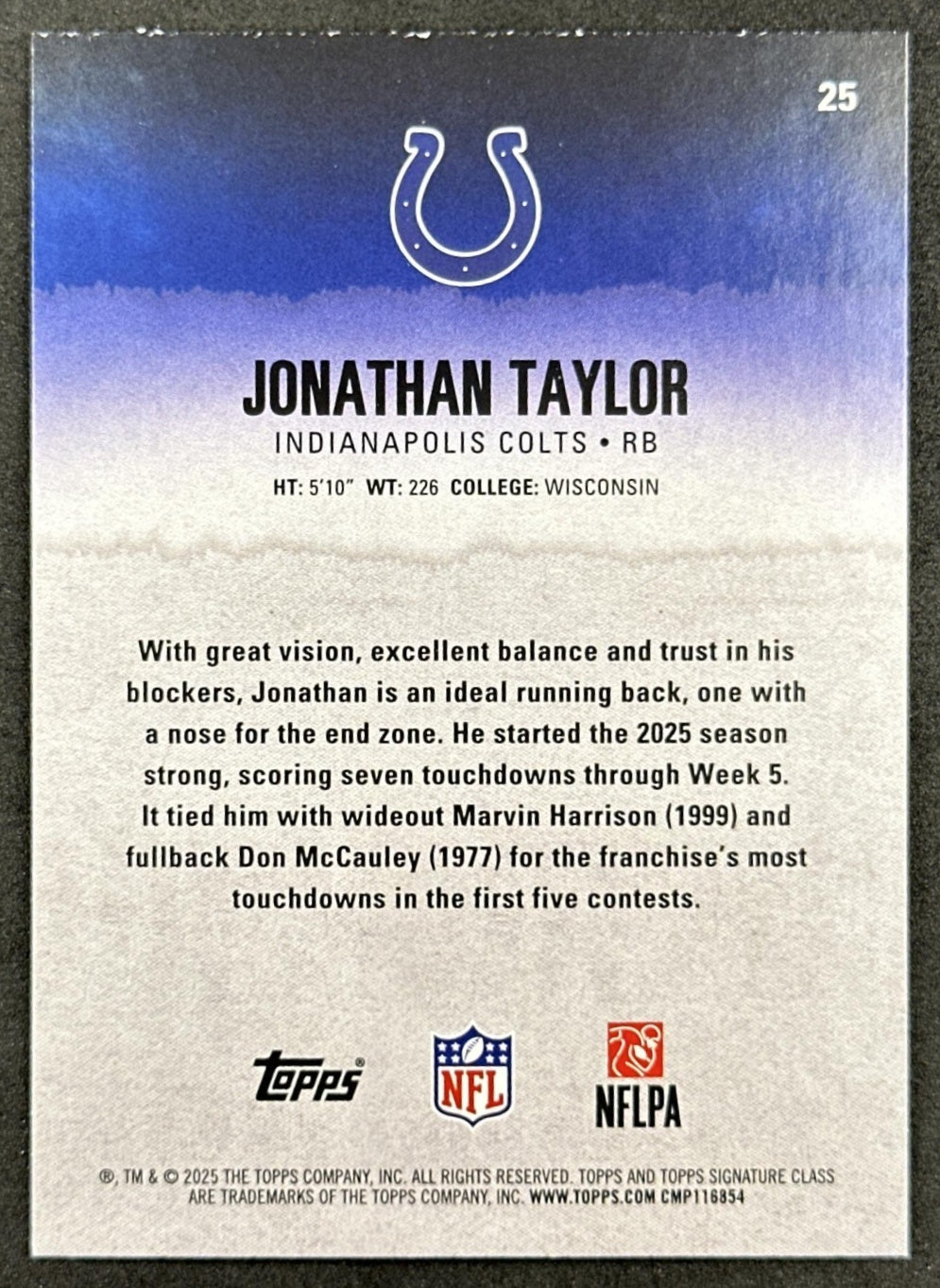 Jonathan Taylor 2025 Topps Signature Class Veteran Green & Purple Foil Colts back