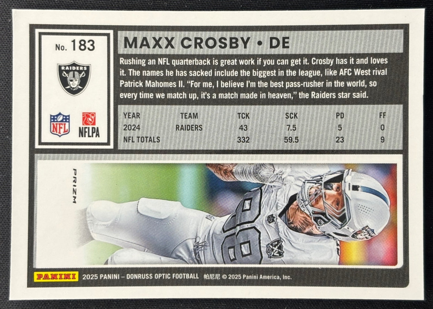 Maxx Crosby 2025 Donruss Optic Jazz Prizm Raiders - back image