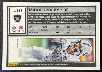 Maxx Crosby 2025 Donruss Optic Jazz Prizm Raiders - back image