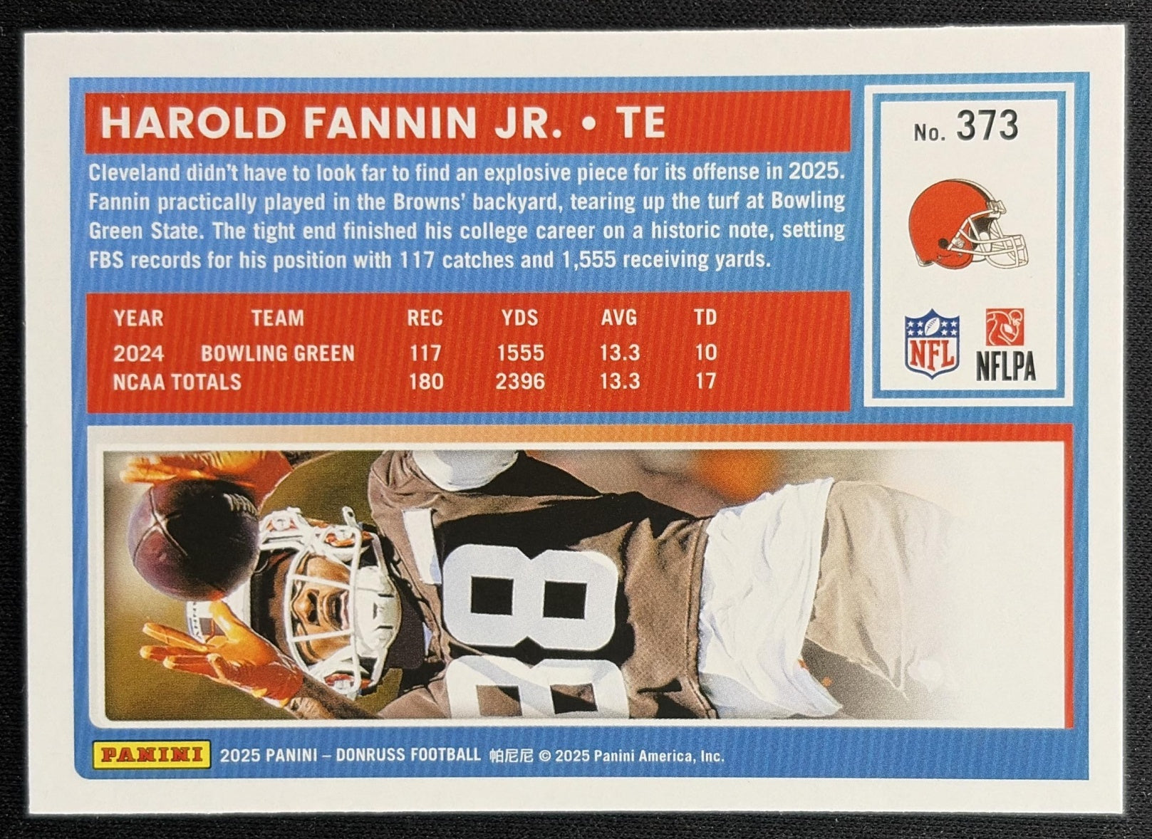 Harold Fannin Jr. 2025 Panini Donruss Rated Rookie Press Proof Green Browns back