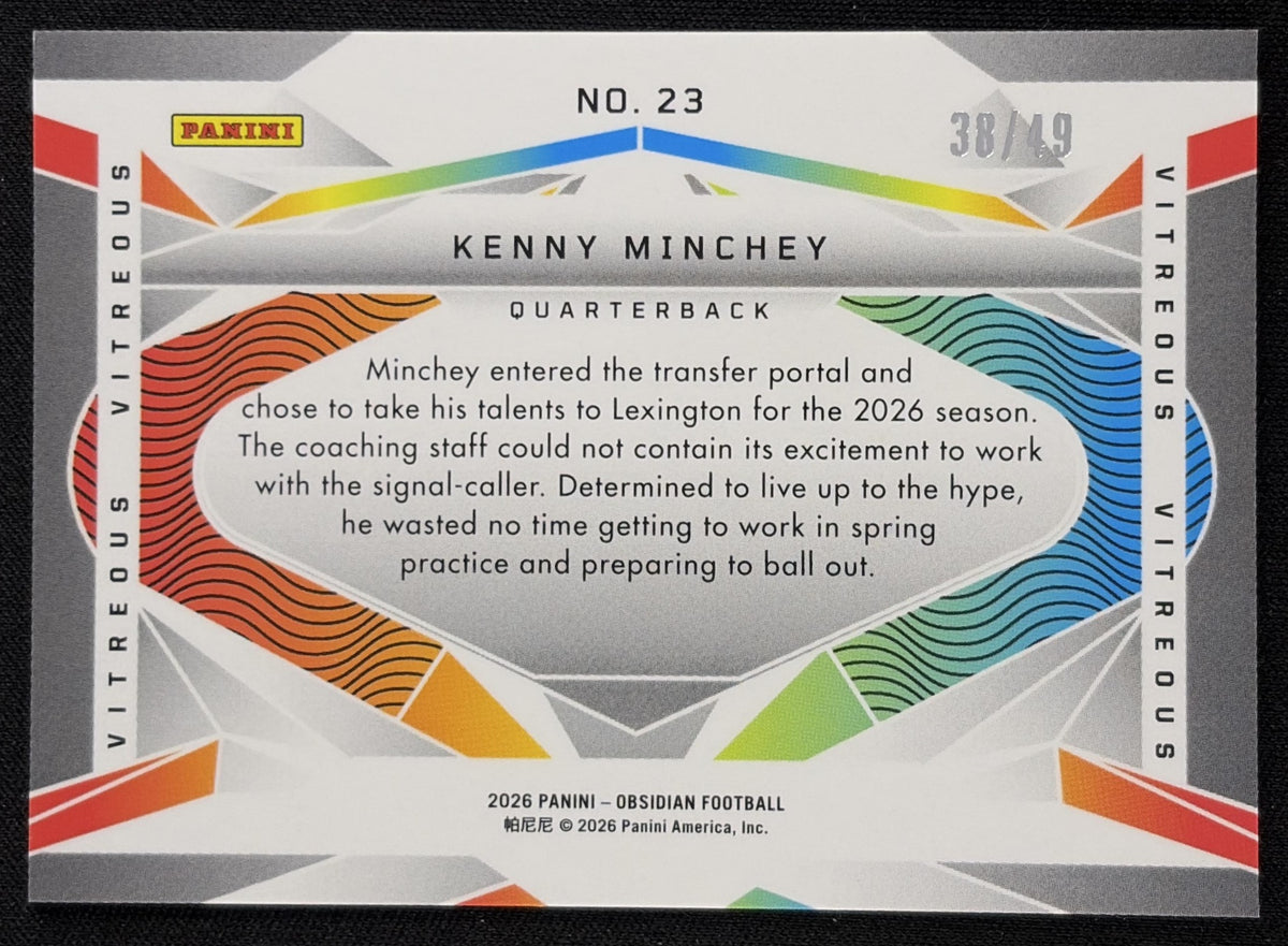 Kenny Minchey 2026 Panini Obsidian Vitreous Blue /49 Wildcats