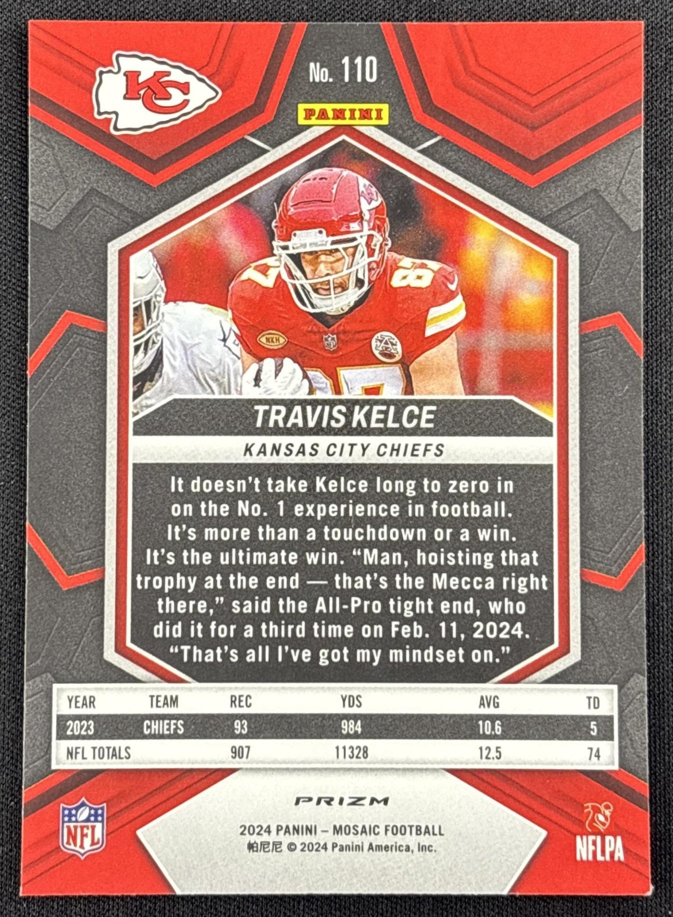 Travis Kelce 2024 Panini Mosaic Red Sparkle Prizm Chiefs