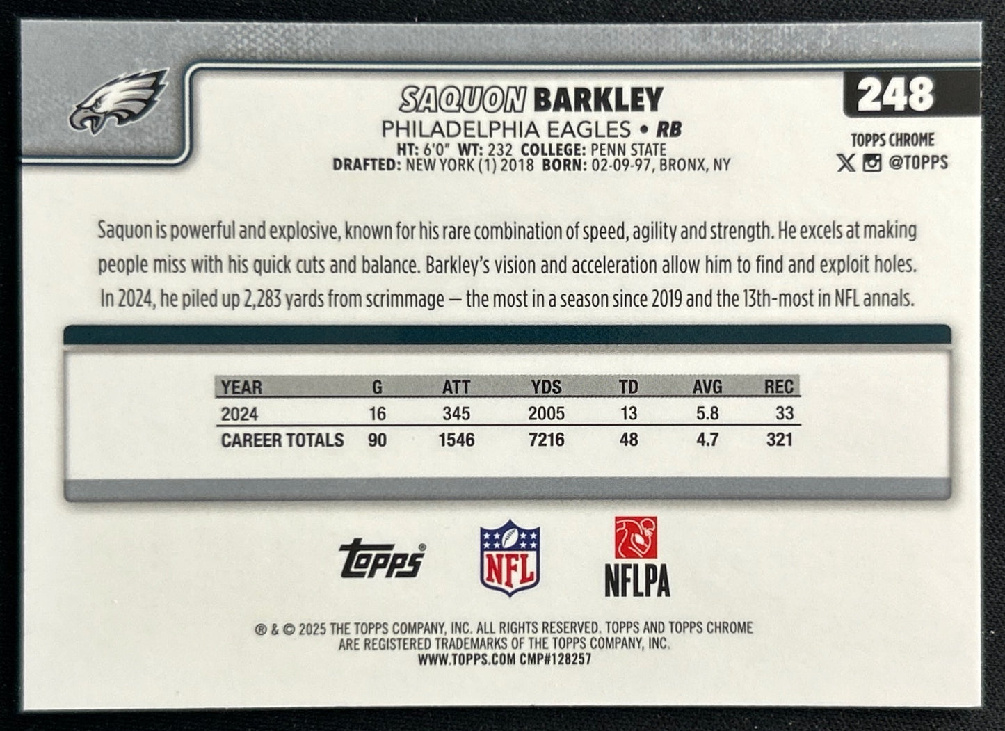 Saquon Barkley 2025 Topps Chrome Eagles Sports Trading Cards