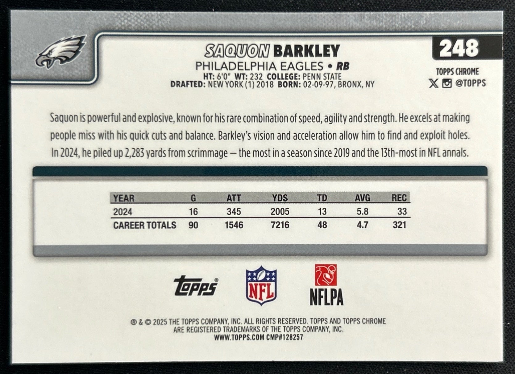 Saquon Barkley 2025 Topps Chrome Eagles Sports Trading Cards