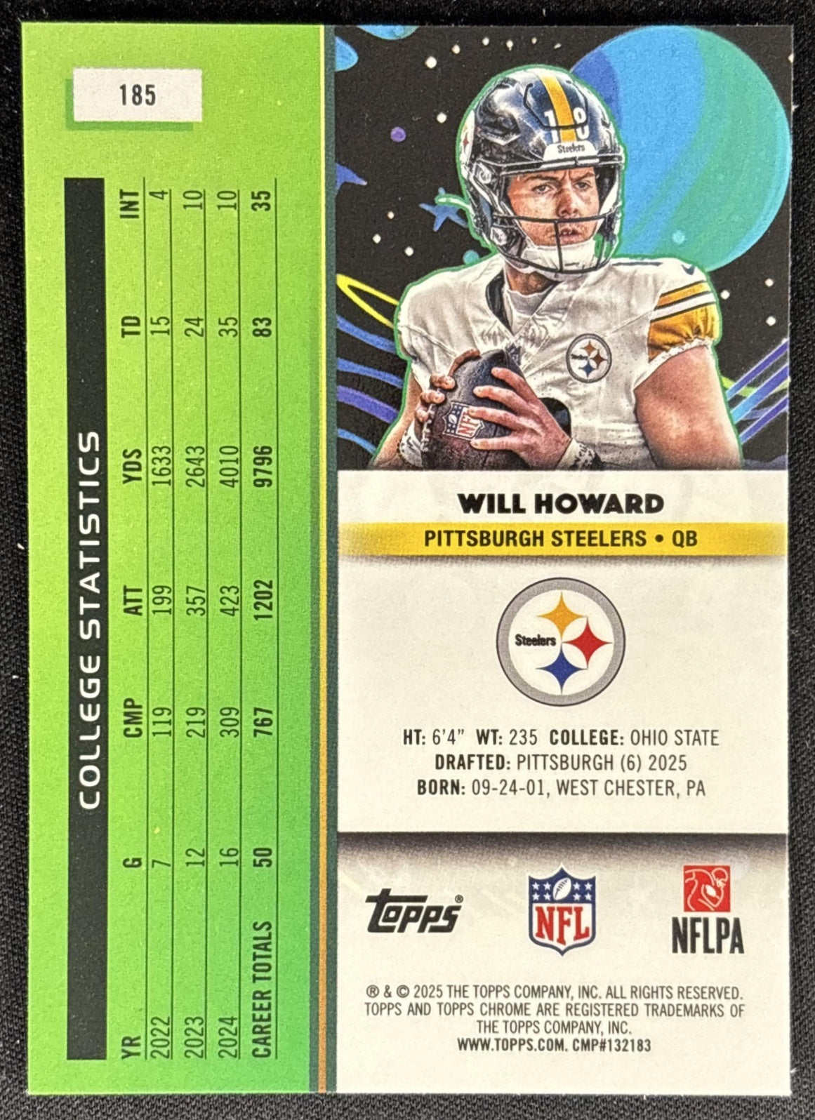 Will Howard 2025 Topps Cosmic Chrome Steelers