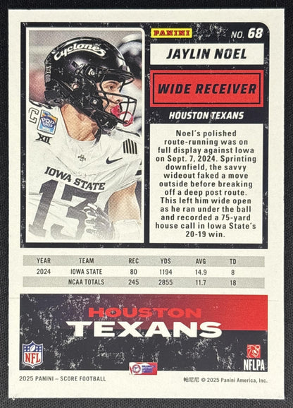 Jaylin Noel 2025 Panini Score Rookies Lava /799 Texans back